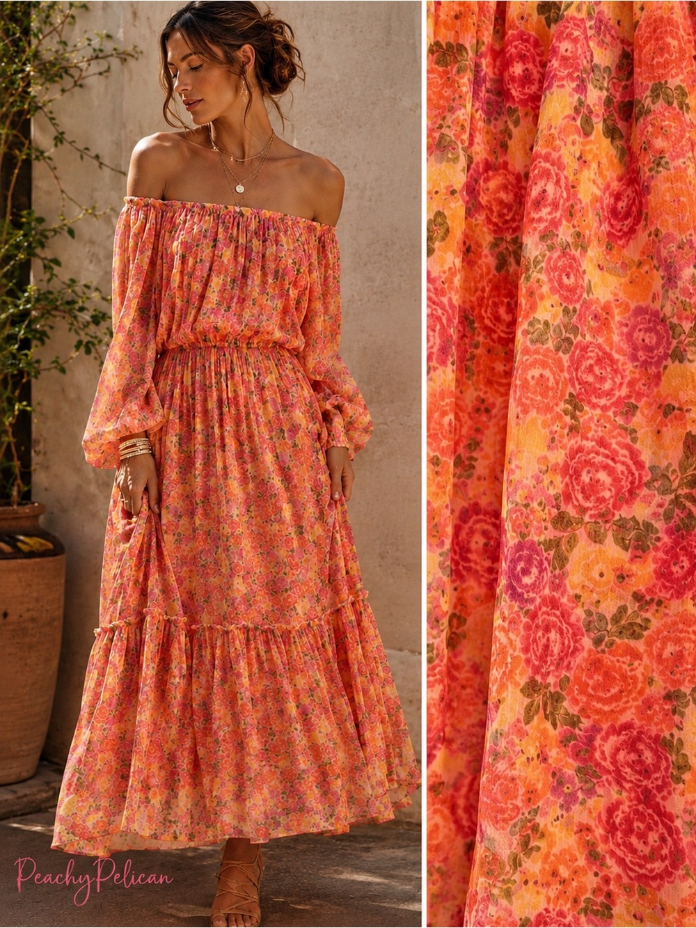 Sundance Sunburst Floral Off Shoulder Boho Maxi Dress XXL Romantic Cottagecore